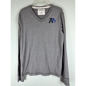 Aeropostale A87 Gray V-Neck Long Sleeve Cotton Logo Shirt Men's Size Large